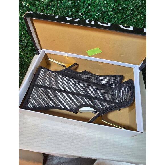 Black Mesh Mid Calf Peep Toe Stiletto Boots with Side Zipper, Size 7.5, NWB - Picture 8 of 8